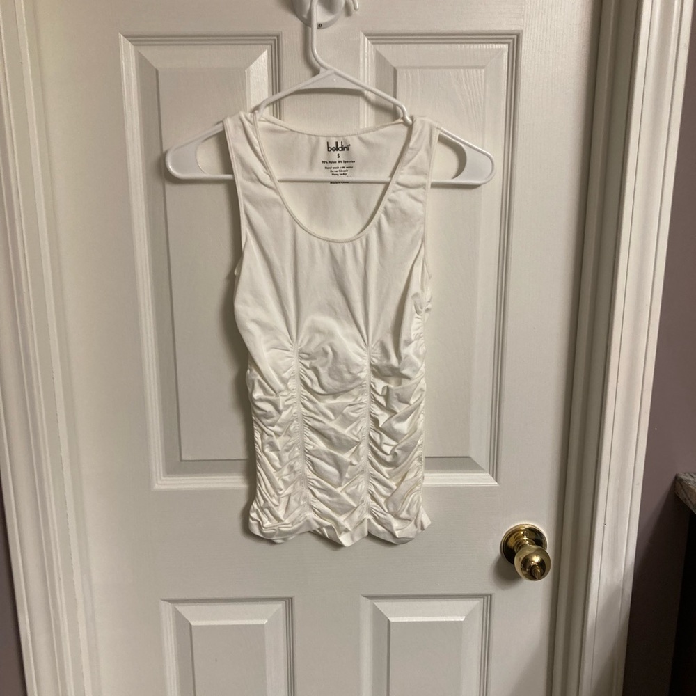 Belldini | White Ruched Scoop Neck Tank. Size Small